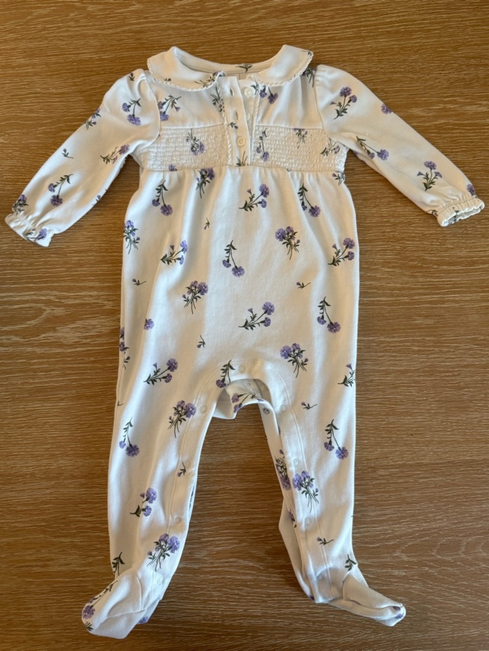 Nordstrom Baby Purple & Cream Collared Floral Footie - 9 Month